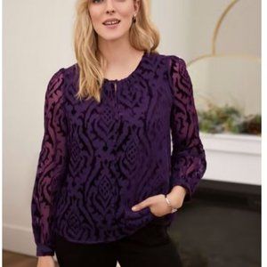 LAURA (petites):  Button Front Blouse - purple